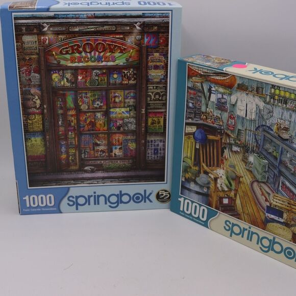 Springbok 1000 pc Puzzles Lot 2 Groovy Records and Bait Shop Fathers Day - Picture 1 of 11